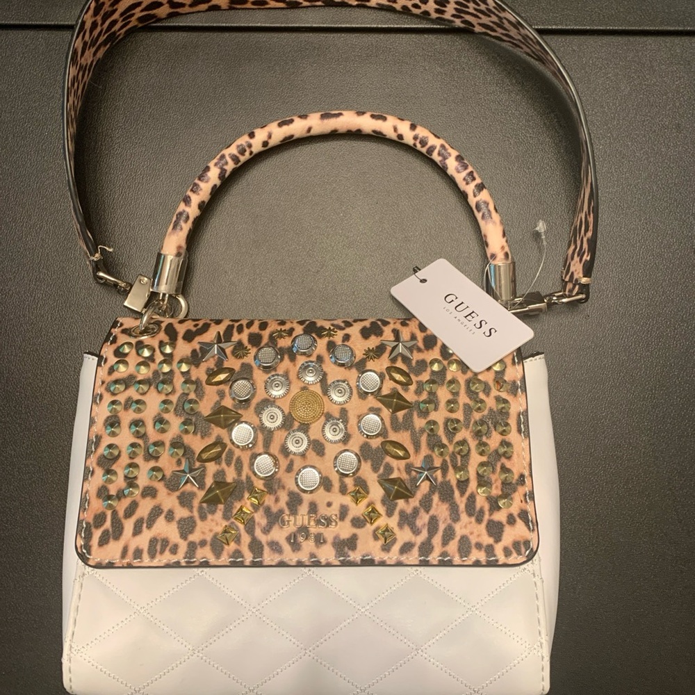 Guess Leopard and White Studded Shoulder Bag